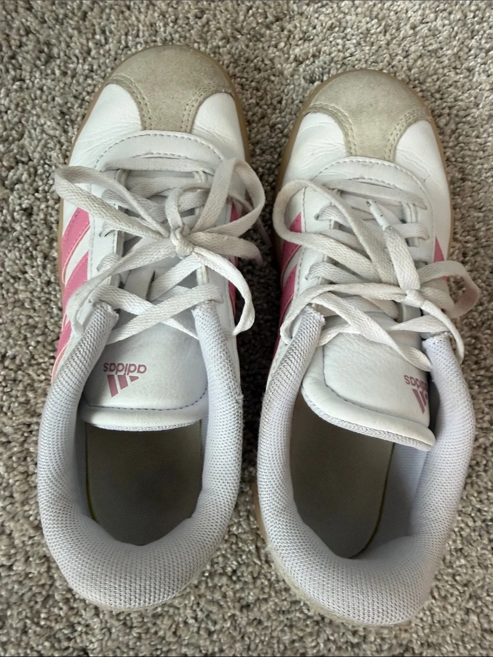 adidas White Sneakers with Pink Stripes size 3